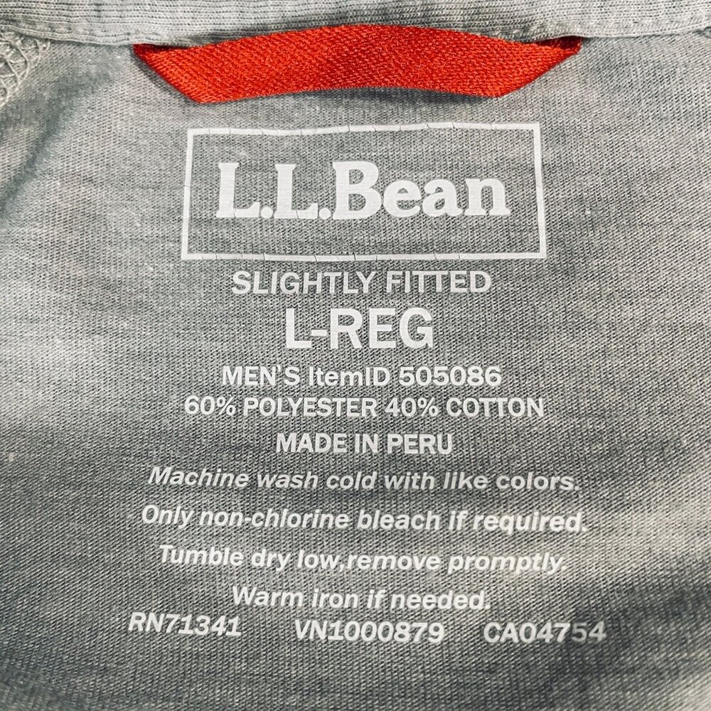 L.L.Bean Mens Long Sleeve Raglan Tee Slightly Fitted L Gray & Navy Cotton Blend - Picture 3 of 8
